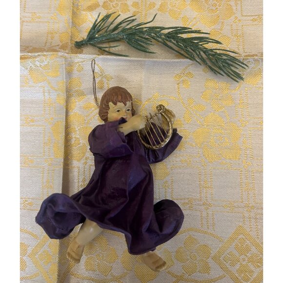 Set Of 2 Vintage Angel Christmas Ornaments Harps Renaissance Style Italy Paper M - Picture 5 of 7